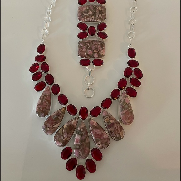 Rhodochrosite, red garnet necklace - Picture 5 of 5